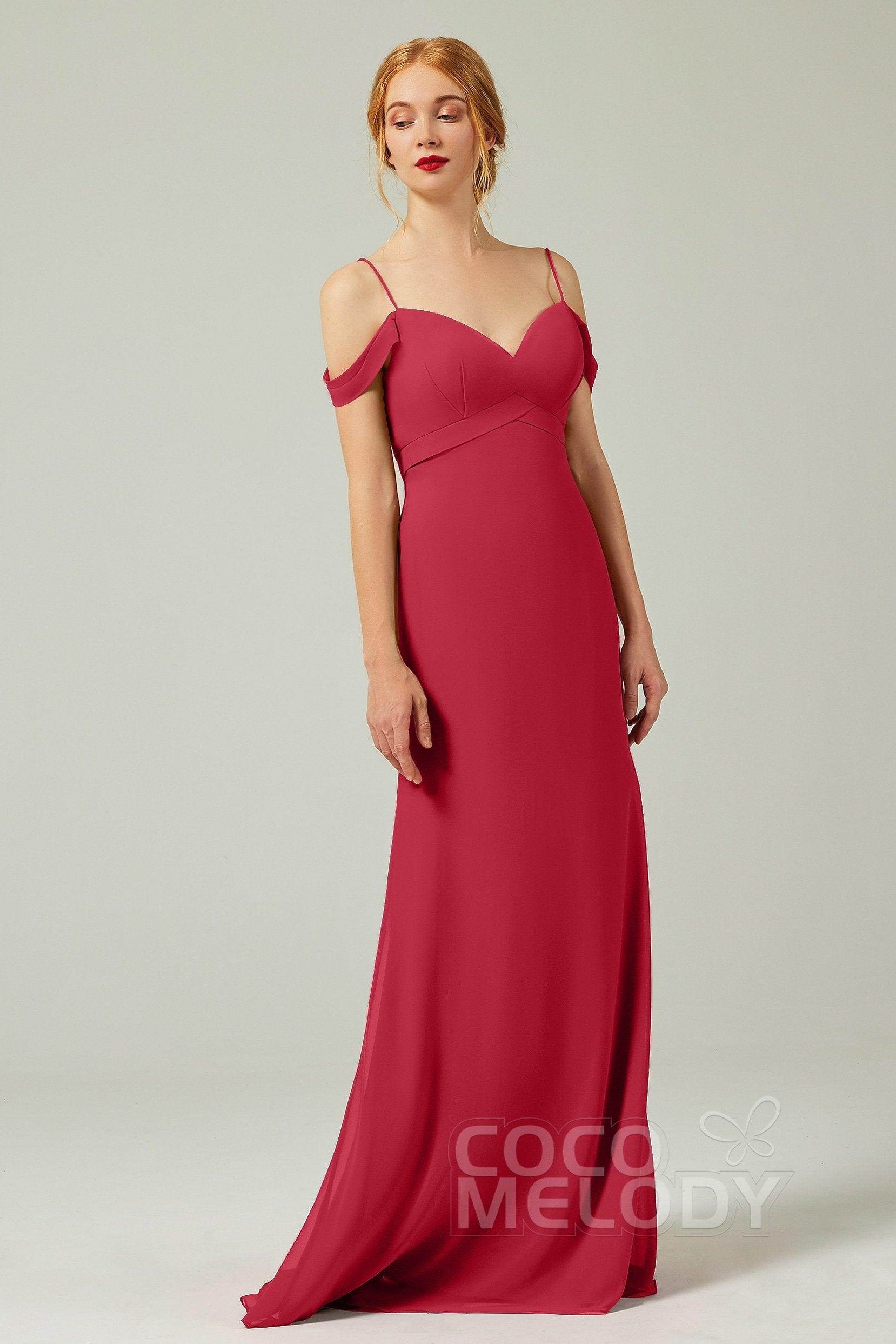 Sheath-Column Floor Length Chiffon Bridesmaid Dress Formal Dresses CB0343 - COCOMELODY